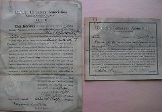 Vintage 1930 Camden New York Cemetery Deed