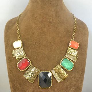 Jewelry Antique Bronze Plated Multicolor Chunky Resin 18 Necklace