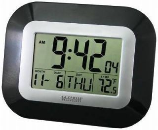 Technology Atomic Digital Wall Clock with IN Temp and Date Black