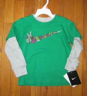Nike Boys LS/SS Green Gray Logo Shirt 2T, 3T, 6 NWT