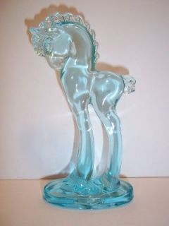 Mosser Glass AQUA BLUE Art Deco Grecian PONY HORSE Figurine