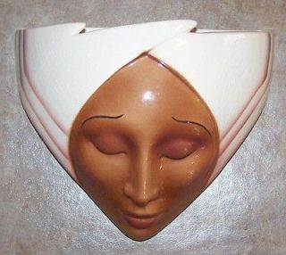 RARE Vintage Pottery Clay ART DECO Ceramic ABOUT FACE Mask WALL POCKET