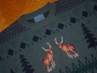 XL Green PENDLETON Woolen Mill Wool Deer Motif Sweatshirt/Sweater Ugly