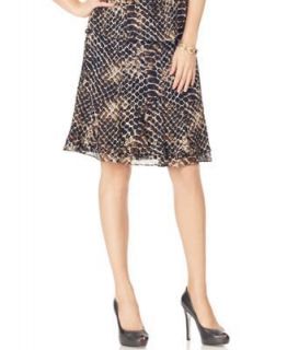 Sunny Leigh NEW Brown Cobra Printed Ruffled Hem Side Zip A Line Skirt