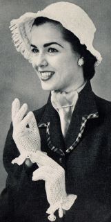 Vintage retro 1950s crochet pattern elegan t hat,matching gloves  free