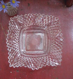 Vintage Hobnail Diamond Point Clear Glass Candy Dish w/Ruffled Edge