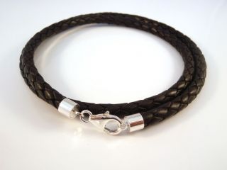 NECKLACE  CHUNKY 5mm BRAIDED LEATHER STERLING SILVER ENDS & CLASP