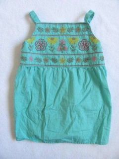 Girls Aqua Cotton OLD NAVY Mexican Embroidered Flowers Summer Tank Top