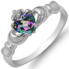 Silver Hands Holding Heart Clear Mystic Topaz CZ Claddagh Ring Size 7