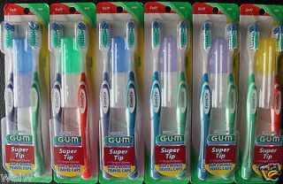 of 12 GUM Super Tip Toothbrushes   With Bonus Travel Caps New Soft 460