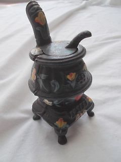 Old Cast Iron Amish Pennsylvania Dutch Pot Belly Stove Hand Painted 5