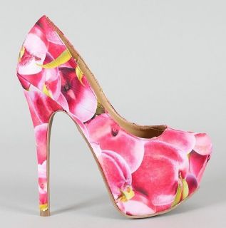 Paulette 35 Fruit Print Platform Pump {Fuchsia/Peach​}