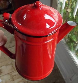 Beautiful Antique French Red Enamal Coffee Pot Stove Top