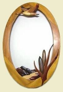 clearance GOOSE BIRD / RIVER wood WALL MIRROR suit GIFT