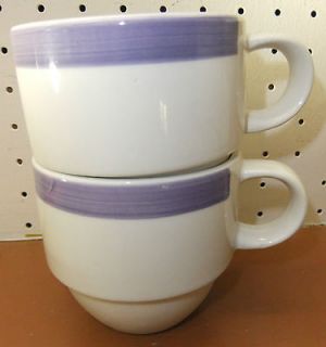 of 2 Mulberry Home Collection Coffee Tea Mug Purple Stripe 3 3/4 Tall