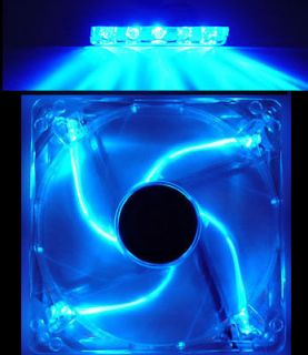 BLUE 4 LED Lights 120mm 12CM Quiet PC Computer Case Clear Fan & 5 LED