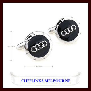 Mens Shirt Silver and Black Plated Audi Badge Car Logo Novelty