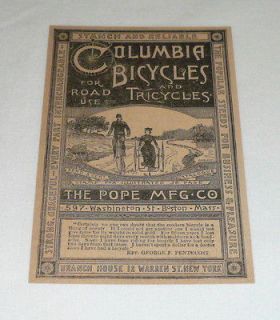 small 1885 COLUMBIA Bicycles + Tricycles ad