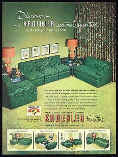 1950 Kroehler Sectional Living Room Green Furniture Vintage Print Ad
