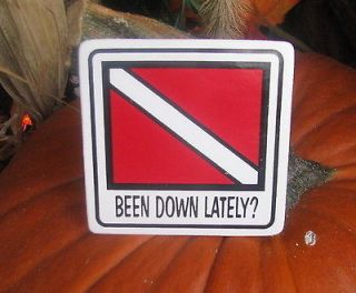 Self Adhesive decal , BEEN DOWN LATELY Diving Scuba Diver ATV hard hat