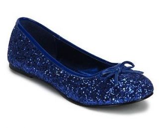 Royal Blue Fairy Glitter Glam Flat Adult Fancy Dress Costume Shoes