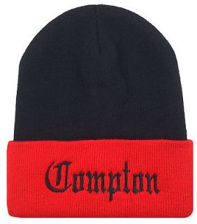 NEW COMPTON EMBROIDERED CUFFED BEANIE CAP HAT GRAY/BLACK
