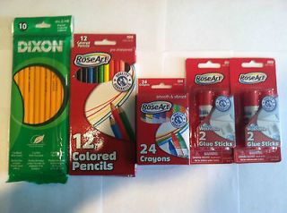 Back to School Supplies Lot Crayons Pencils Colored Pencils + Glue