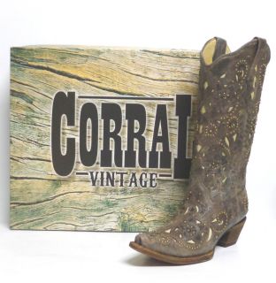 Corral Ladies Western Boots A1098 Brown Crater/ Bone Inlay and Studs
