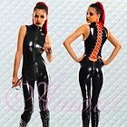 New PVC like Wetlook Red Laces Up Catsuit 2 way Zipper Costume Erotic