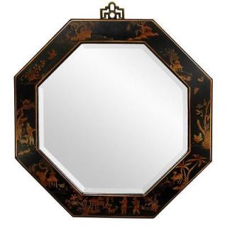 Oriental Furniture Black Lacquer Hexagon Mirror
