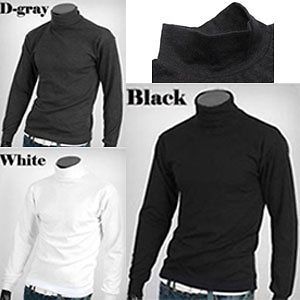 Casual Basic Half Turtleneck Long sleeve Cotton T Shirts 3Colour 4Sz