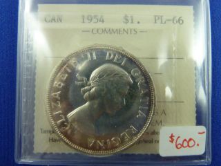 1954 Canadian Silver Dollar ICCS Graded PL 66 CAMEO $500 #90