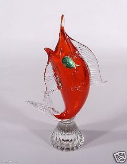 Murano Art Glass Red Marine Fish Figurine Vintage Vase
