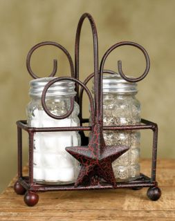 Crackle Star Salt & Pepper Caddy Holder Country Kitchen Decor 365122CB