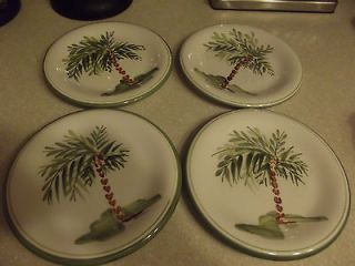 GIBSON ELITE HAND PAINTED PALM TREE SALAD PLATES SET OF 4