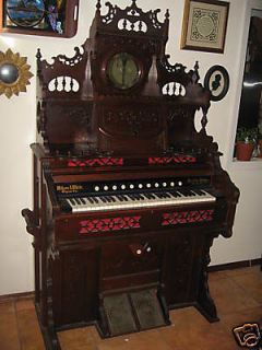 Newly listed 1891 Wilcox & White Foot Pump Organ w/ Ornate top Shelves
