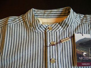 New Irish Lee Valley grandfather shirt mens cotton blue green striped