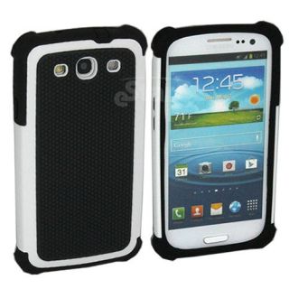 White / Black Hard Soft Body Armor Case Cover for Samsung Galaxy S III