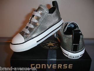 GIRLS INFANT CONVERSE ALL STAR STRETCH TRAINER SILVER BLACK 6 7 8 9