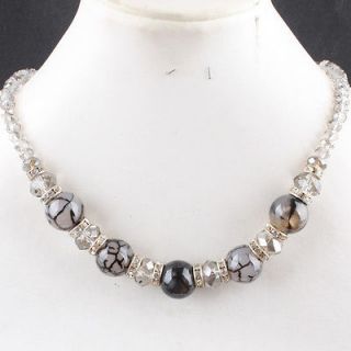 Dragon Veins Agate Gemstone & Crystal Glass Bead Spacer Necklace