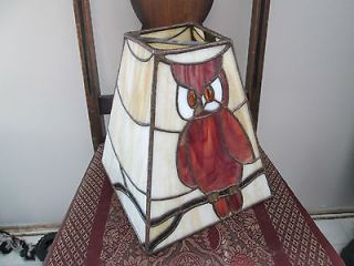 Vintage Stained Glass Lamp Shade Arts & Crafts Owl Amber Table