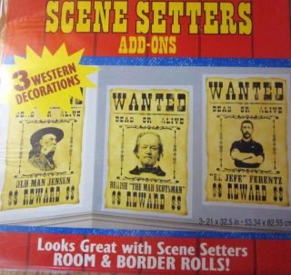 COWBOY WESTERN WANTED POSTERS SCENE SETTER DECORATIONS