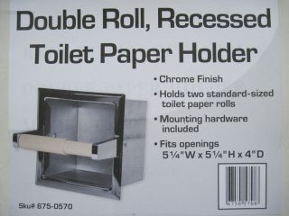 DOUBLE ROLL RECESSED TOILET PAPER HOLDER CHROME FINISH HOLDS 2