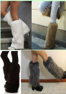Fuzzy Faux Fur Fashion/Dance Leg Warmers Muffs Boot Covers Ivory #WS03