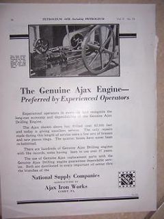 1922 Ajax Oil Drilling Engine Ad Iron Works Corry PA w