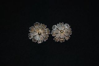 ESPOSITO ESPO SIG STIRLING SILVER 14K GOLD FLOWER EARRINGS SIGNED