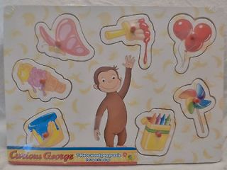 Monkey 7 Piece Wooden Peg Puzzle Balloons Paint Ice Cream Crayons