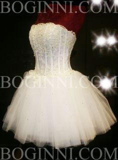 BOGINNI&CO. WHITE EMBROIDERY LACE CRYSTAL SEQUIN SHORT PROM WEDDING