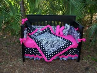 New Crib Bedding Set POLKA DOTS Zebra HOT PINK fabrics