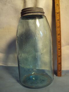 Aqua GLASS MASONS CANNING JAR w/ ZINC TOP 1/2 Gallon MALTESE CROSS